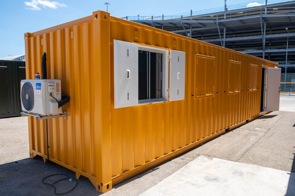 Office container conversion with air conditioning unit