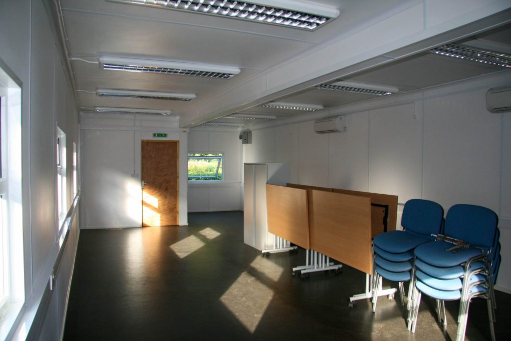 Inside a 40ft joined classroom conversion